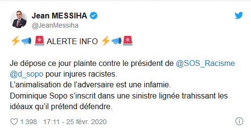 Jean Messiha (RN) porte plainte contre Dominique Sopo, président de SOS Racisme, pour injures racistes