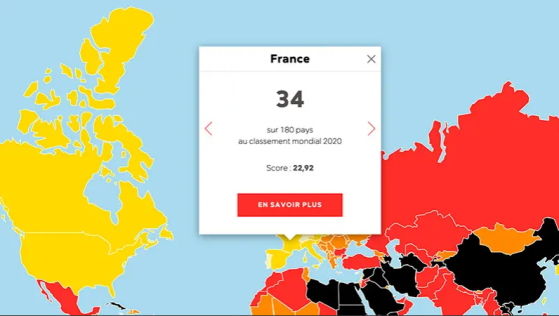 L’ONG Reporters Sans Frontières (RSF) publie son rapport 2020 sur la liberté de la presse. La France occupe la 34e place