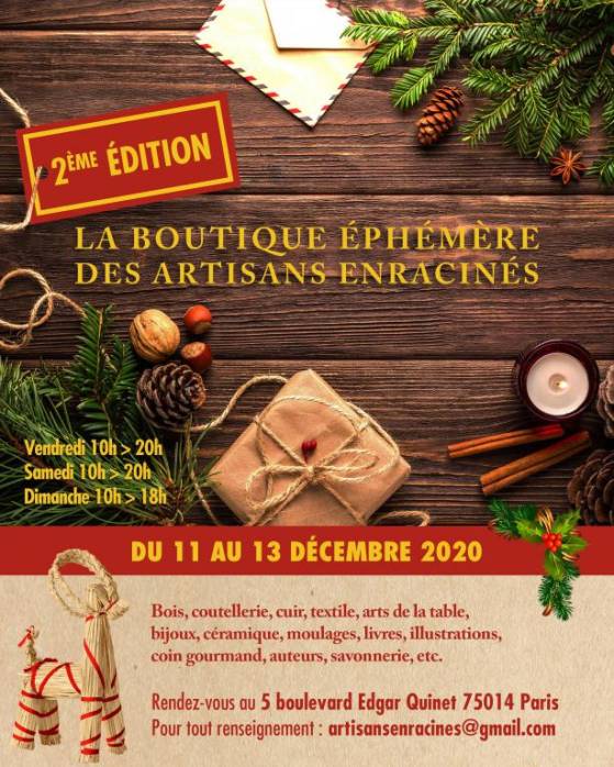 Retrouvez la boutique des Artisans Enracinés du 11 au 13 décembre à Paris (2ème édition)