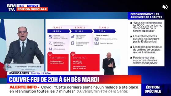 Covid-19: Jean Castex annonce l'instauration d'un couvre-feu "durci" de 20h à 6h dès mardi 15 décembre