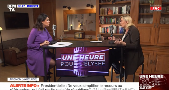 Marine Le Pen invitée de "Une heure pour l'Elysée" : "On s'est trop habitué à ce que la loi ne soit pas respectée en France"